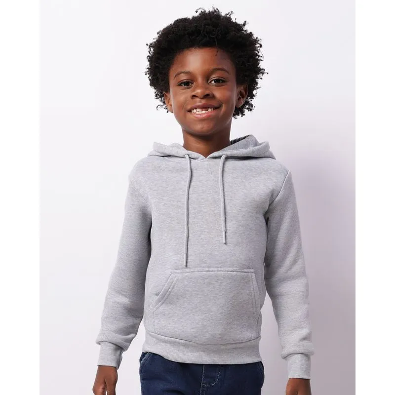 Blusão Moletom Infantil Bolso Canguru Com Capuz Cinza 6