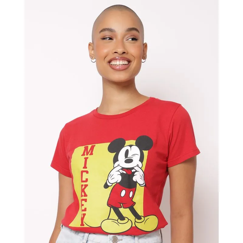 Camiseta Feminina Algodão Disney Mickey Manga Curta Vermelha M