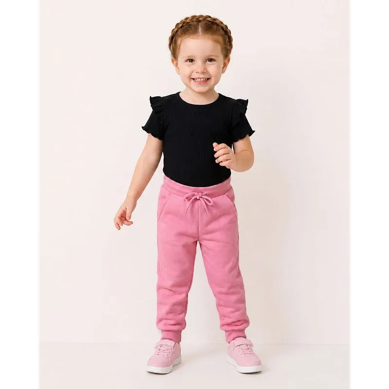 Calça Moletom Bebê Jogger Peluciada Rosa 1