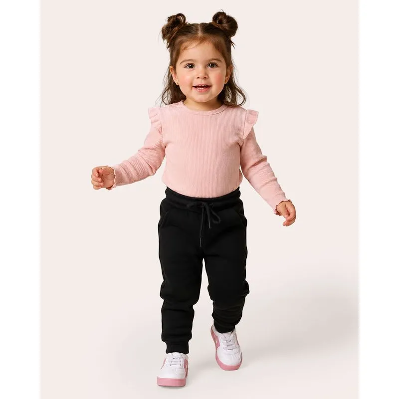 Calça Moletom Bebê Jogger Peluciada Preta 1