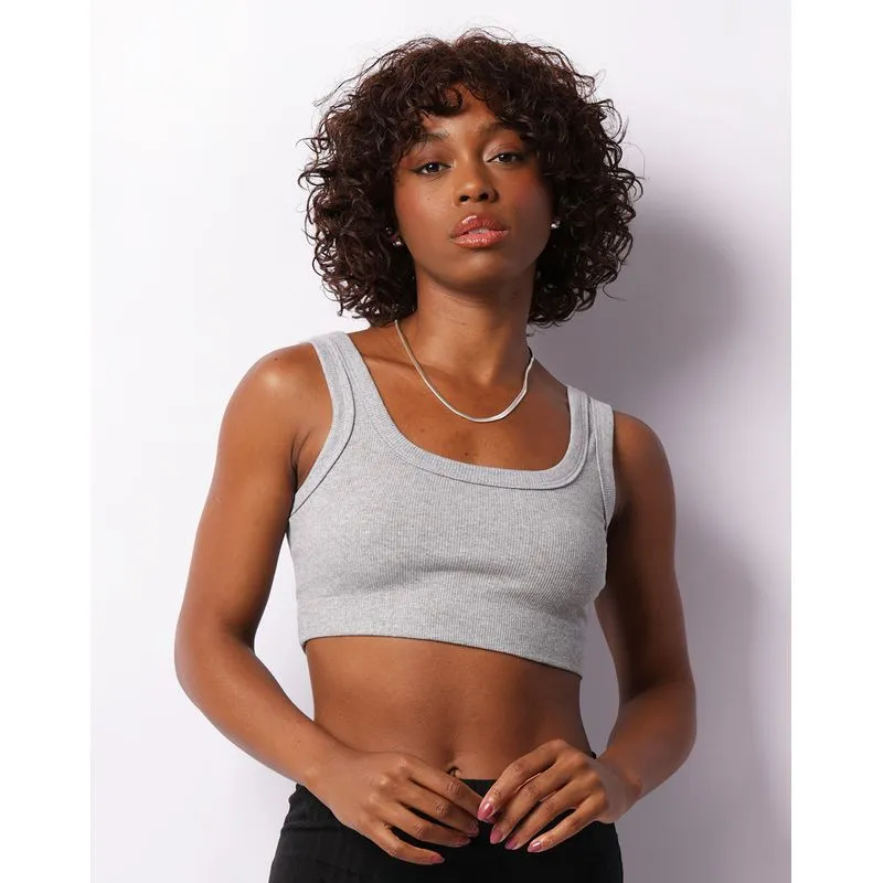 Regata Feminina Cropped Canelada Cinza G
