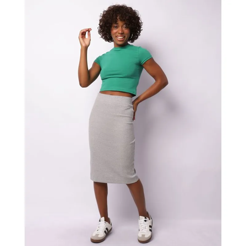 Saia Feminina Midi Canelada Cinza GG