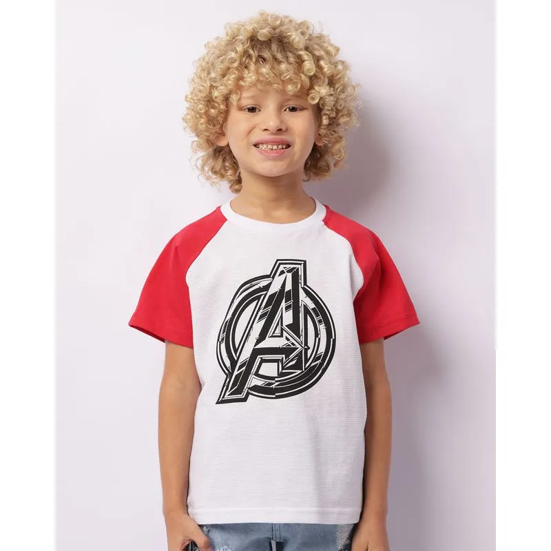 Camiseta Infantil Marvel Os Vingadores Texturizada Manga Raglan Branca 10