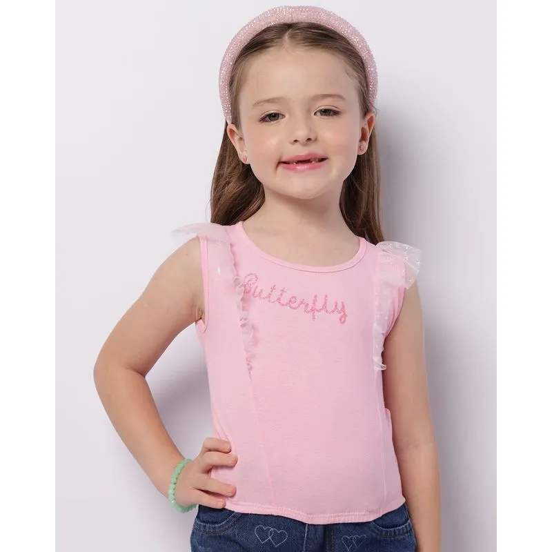 Regata Infantil Tule Estampa Glitter Butterfly Rosa 6