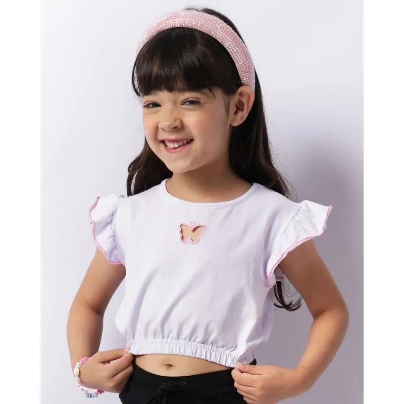Blusa Infantil Cropped Recorte Borboleta Com Glitter Branca 6