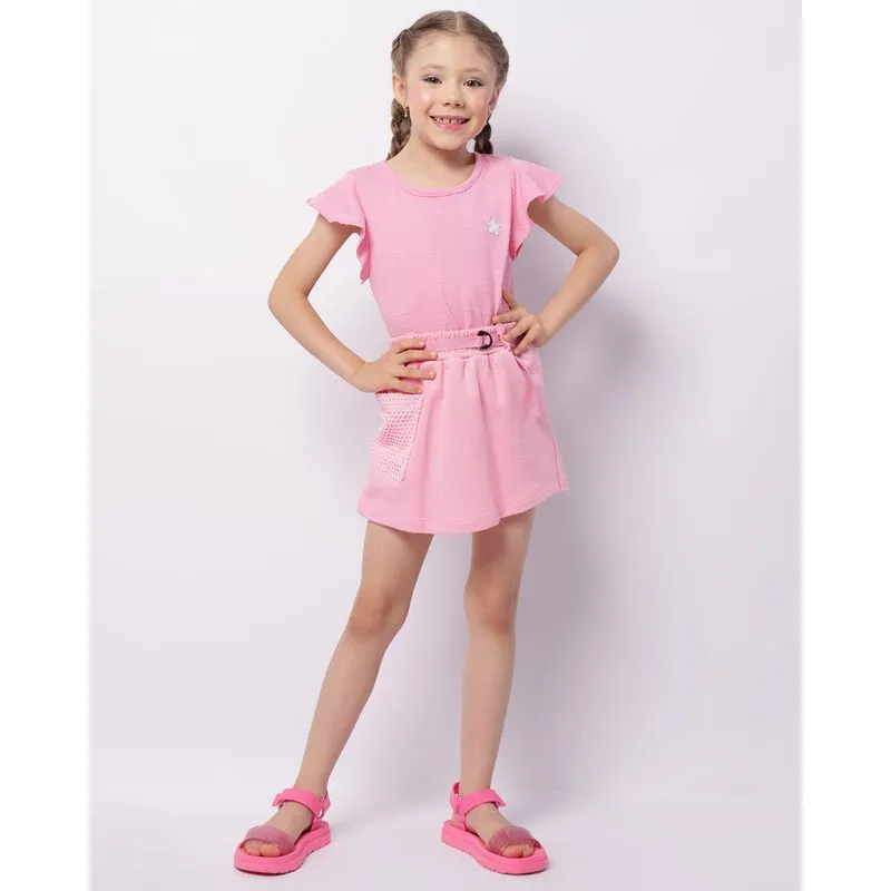 Short Saia Infantil Curto Bolso Telado Rosa 10