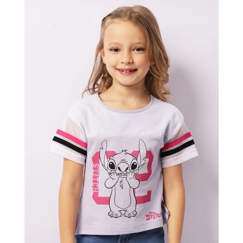 Camiseta Infantil Manga Curta Telada Disney Stitch Lilás 10