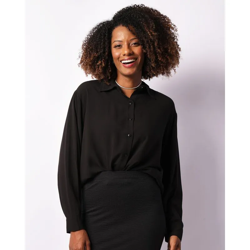 Camisa Feminina Manga Longa Com Botões Viscose Preta G
