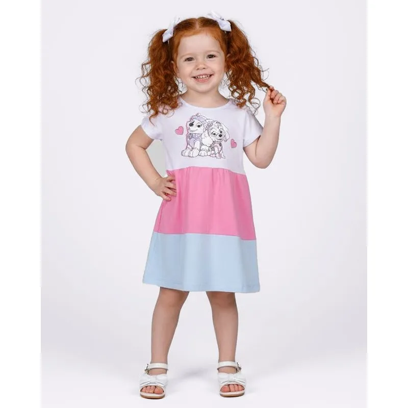 Vestido Bebê Algodão Três Marias Patrulha Canina Skye Everest Branco 1