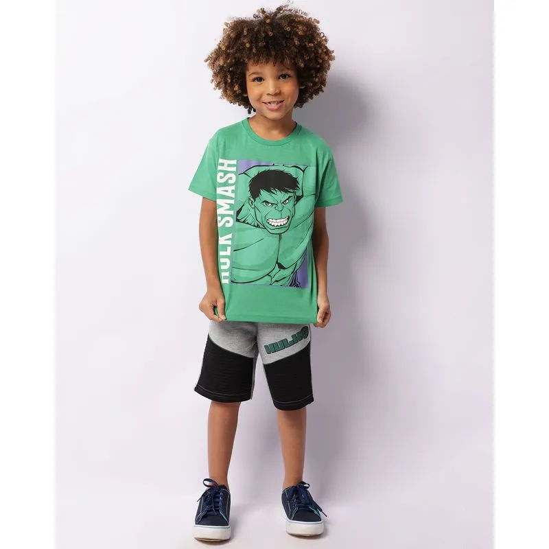 Bermuda Infantil Marvel Hulk Moletinho Com Recortes Cinza 10