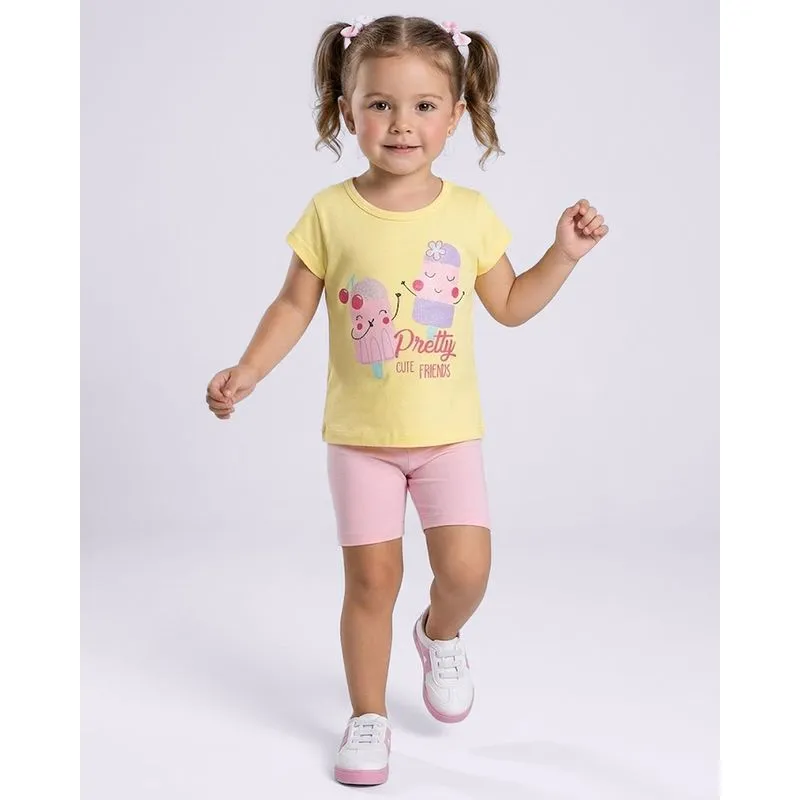 Blusa Bebê Manga Curta Estampa Picolé Amarela 3