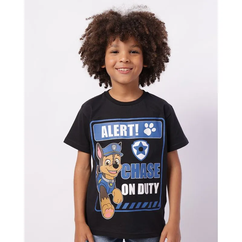 Camiseta Infantil Algodão Patrulha Canina Chase Preta 6