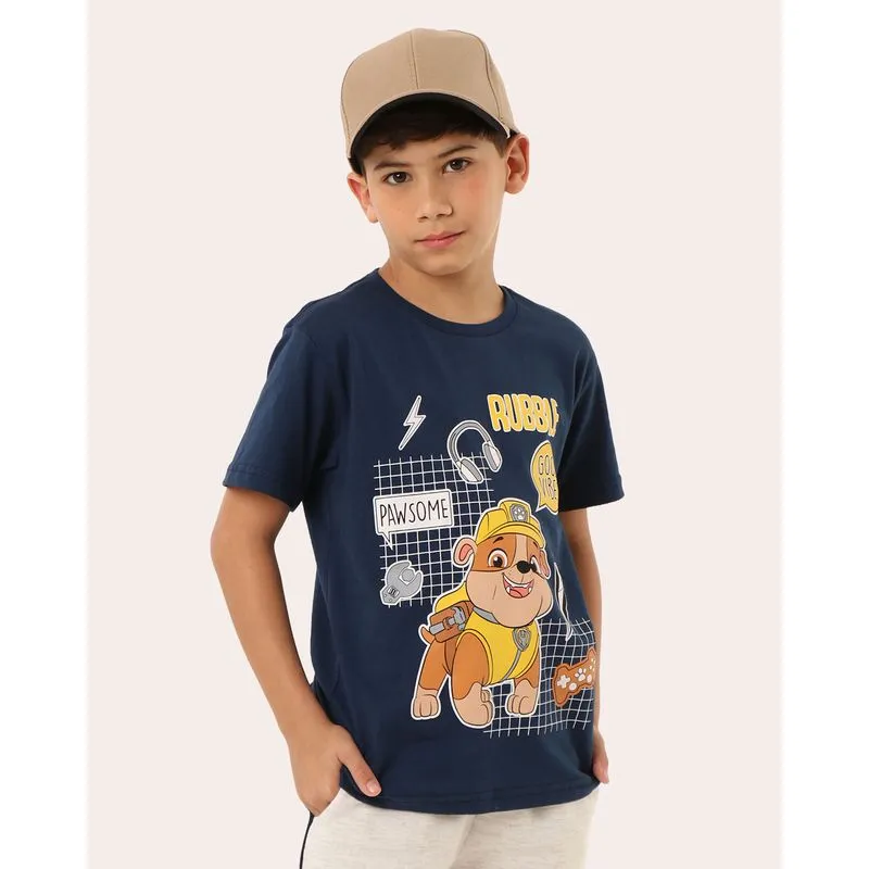 Camiseta Infantil Algodão Rubble Patrulha Canina Marinho 12