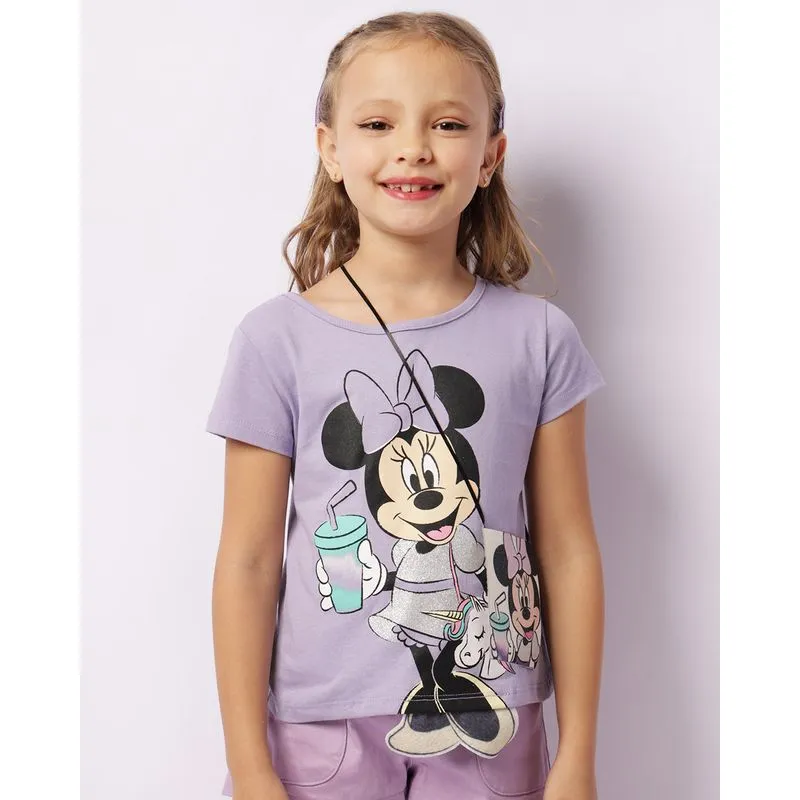 Camiseta Infantil Disney Minnie Interativa Lilás + Brinde Bolsinha 10