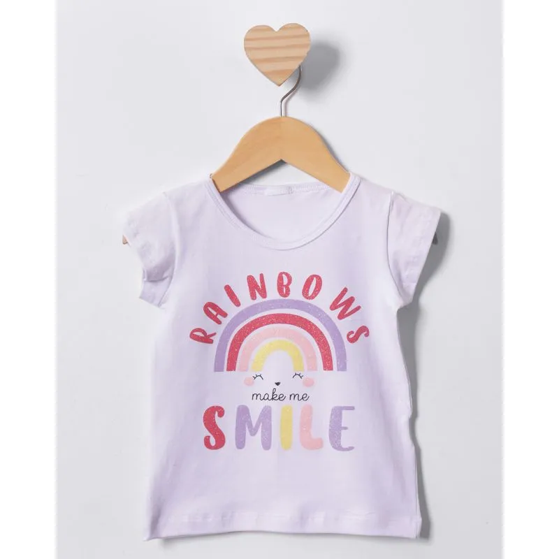 Blusa Bebê Estampa Arco-íris Manga Curta Branca 3