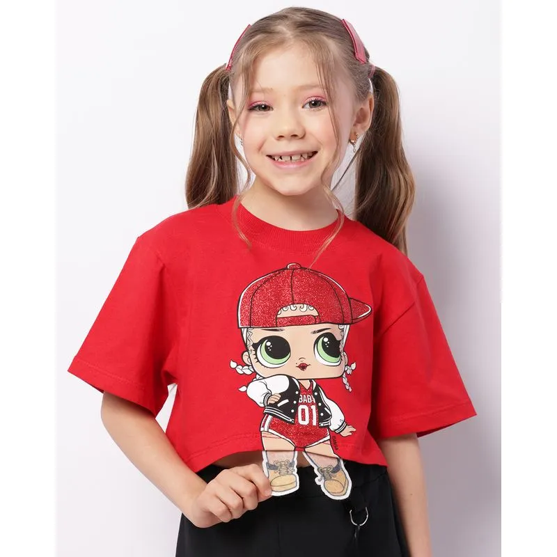 Camiseta Infantil Cropped Lol Suprise Manga Curta Vermelha 6