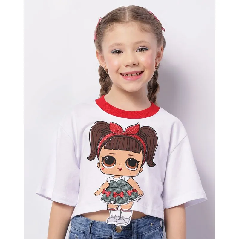 Camiseta Infantil Cropped Lol Surprise Interativa Manga Curta Branca 8
