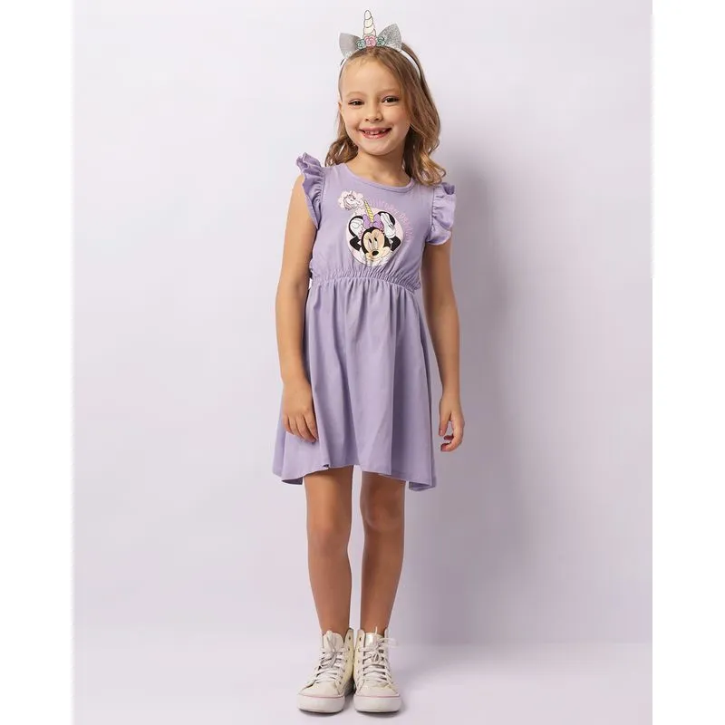 Vestido Infantil Disney Minnie Com Unicórnio Lilás + Brinde Tiara 4