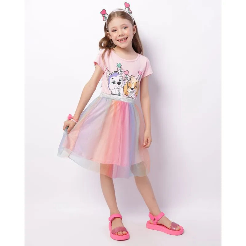Vestido Infantil Patrulha Canina Tule Glitter + Brinde Tiara Rosa 6