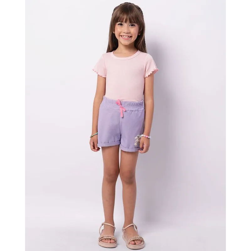 Short Infantil Disney Minnie Curto com Glitter Lilás 4