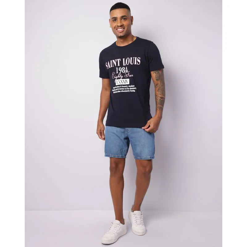 Bermuda Jeans Masculina Reta Com Cordão Azul 48