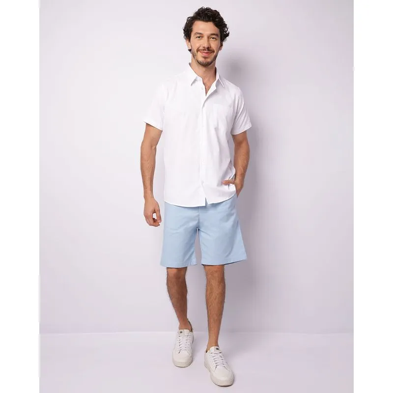 Bermuda Sarja Masculina Reta Com Bolsos Azul 38