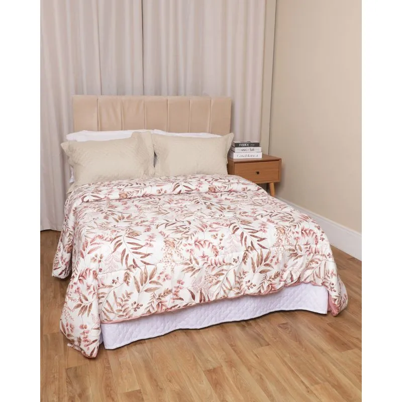 Edredom Queen Andreza Dupla Face 240cm x 250cm Estampado Floral Branco UN