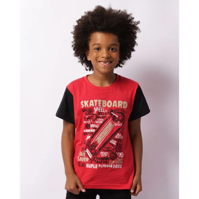 Camiseta Infantil Estampa Skate Manga Curta Vermelha 4