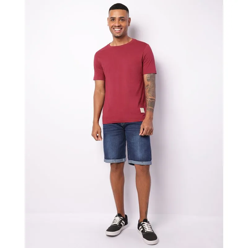 Bermuda Jeans Masculina Reta Barra Dobrada Azul 36