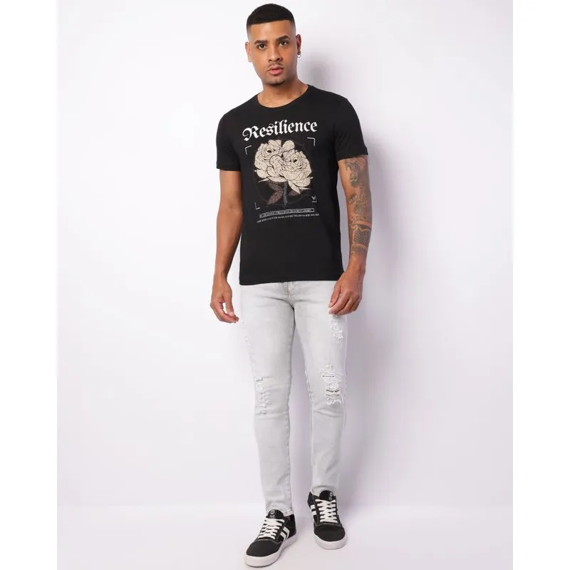 Calça Jeans Masculina Skinny Com Puídos Cinza 36