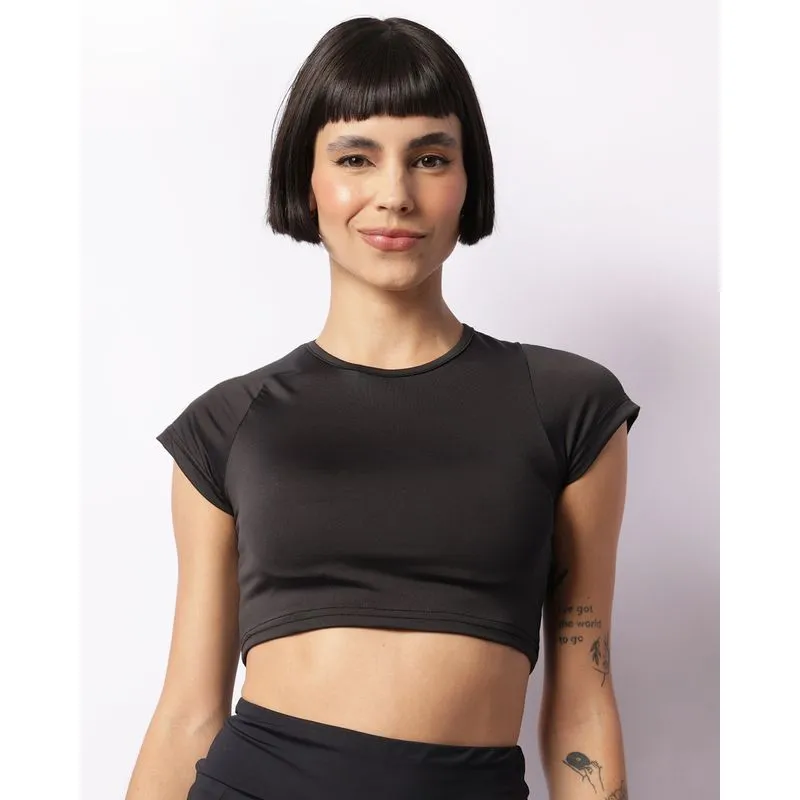 Blusa Fitness Feminina Fitter Cropped Preto G
