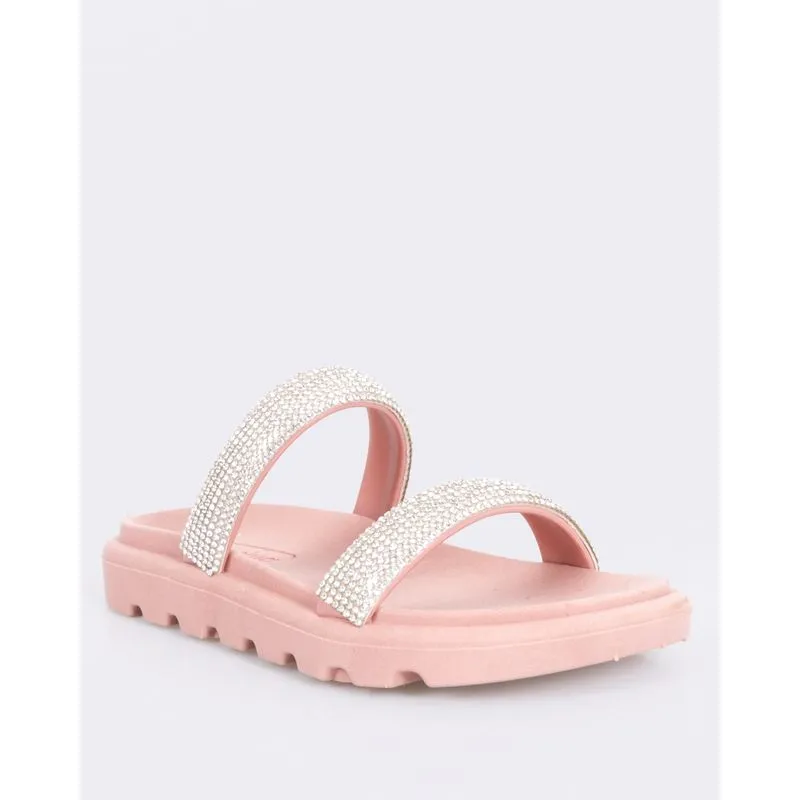 Sandália Rasteirinha Infantil Tiras Com Strass Rosa 31/32