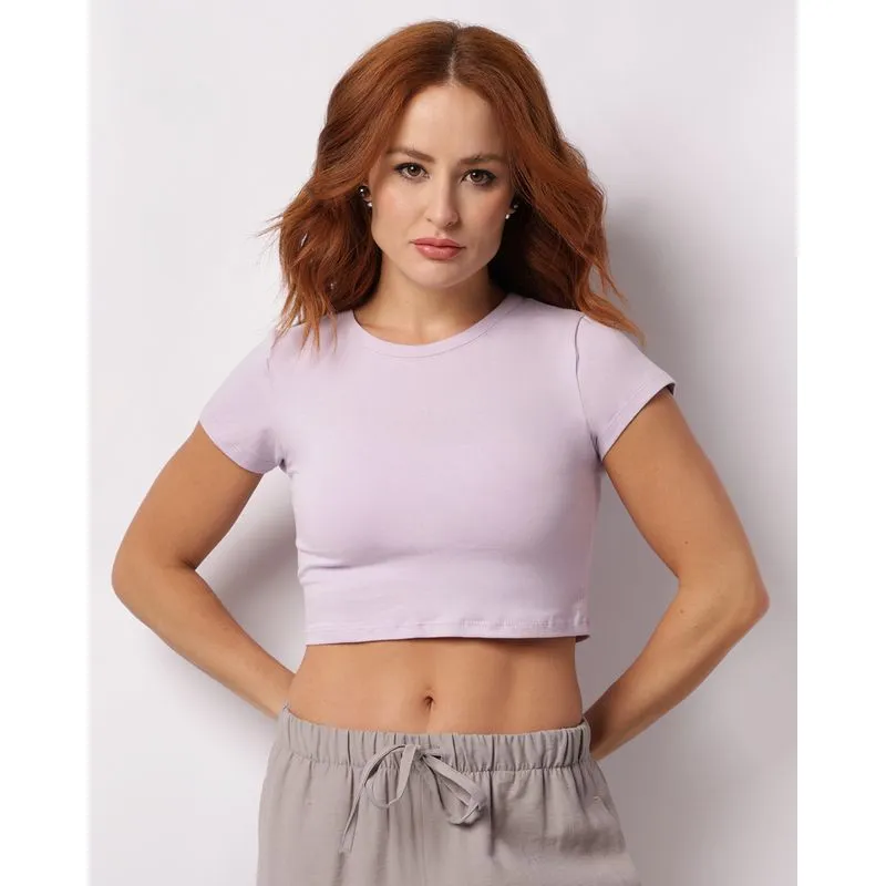 Blusa Feminina Cropped Manga Curta Básica Lilás GG