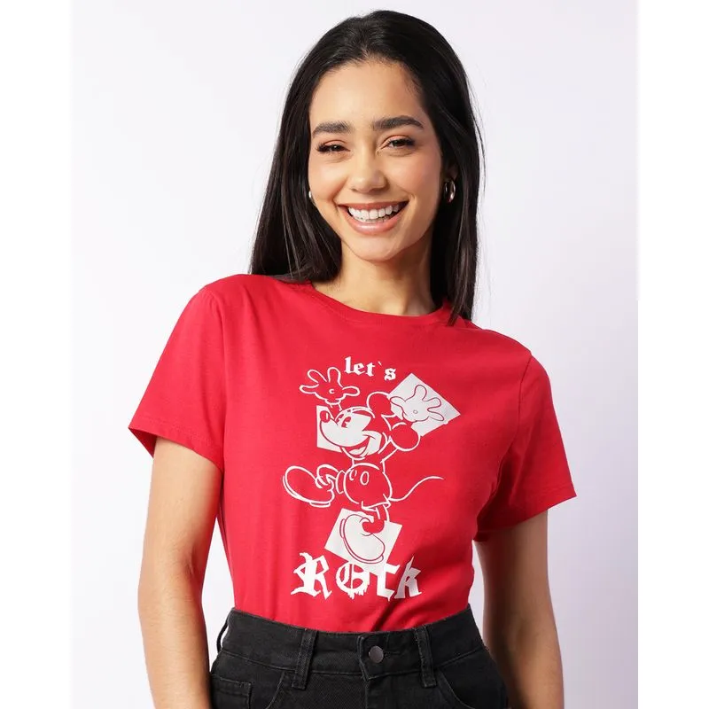 Camiseta Feminina Disney Mickey Manga Curta Vermelha M