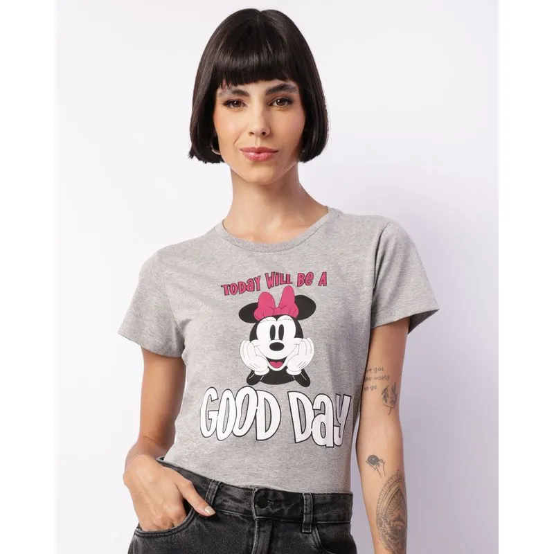 Camiseta Feminina Disney Minnie Manga Curta Cinza GG