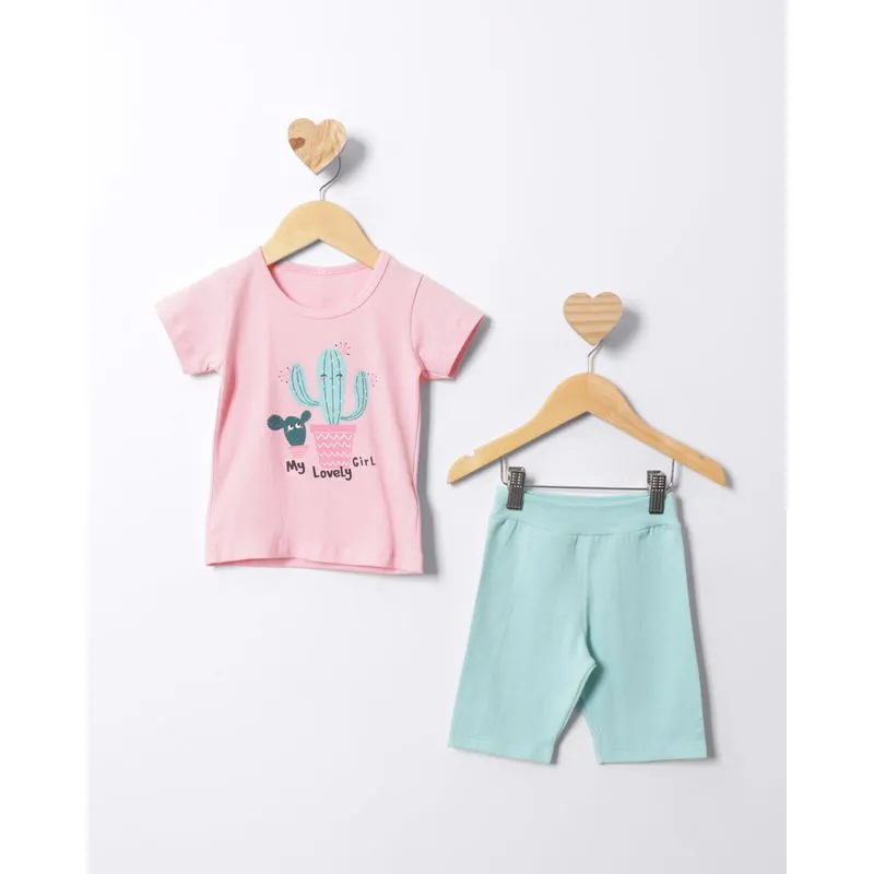 Conjunto Bebê Curto Estampa Plantas Manga Curta Rosa 3