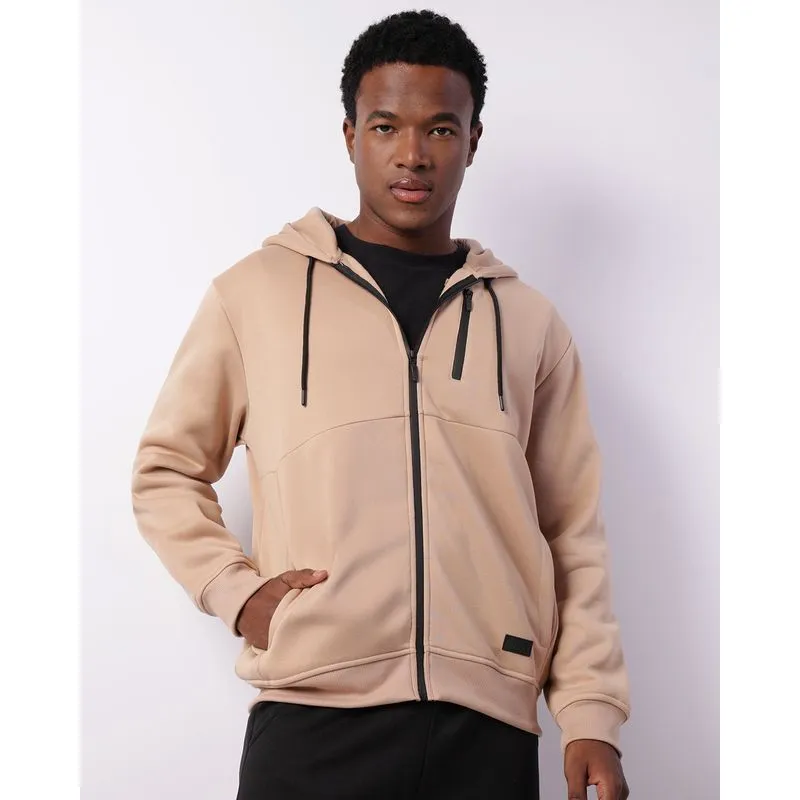 Jaqueta Moletom Masculina Com Capuz E Bolsos Bege P