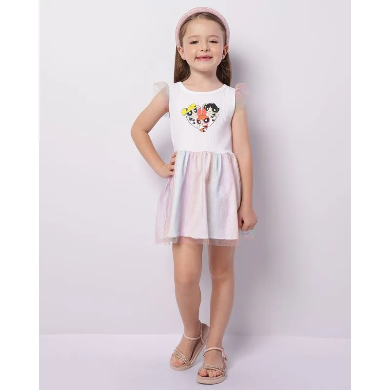 Vestido Infantil As Meninas Superpoderosas com Glitter Branco 10