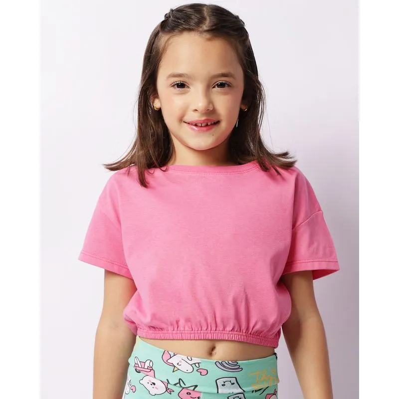 Blusa Infantil Cropped Manga Curta Rosa 4