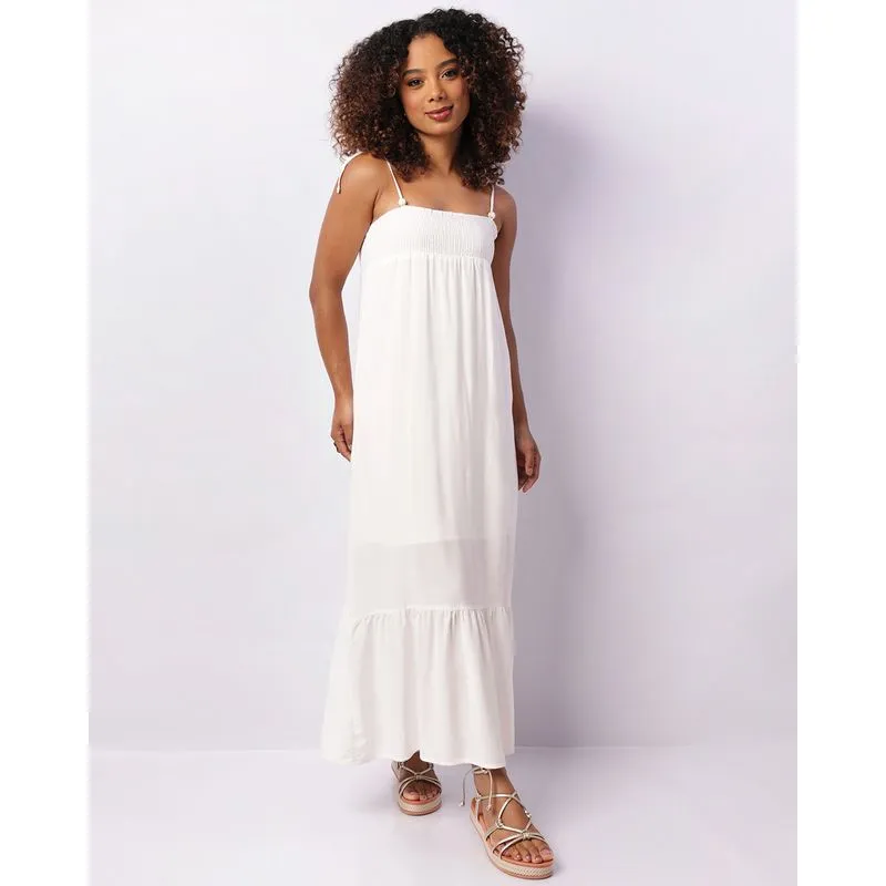 Vestido Feminino Berry & Co. Longo Alcinha Babado Off White G