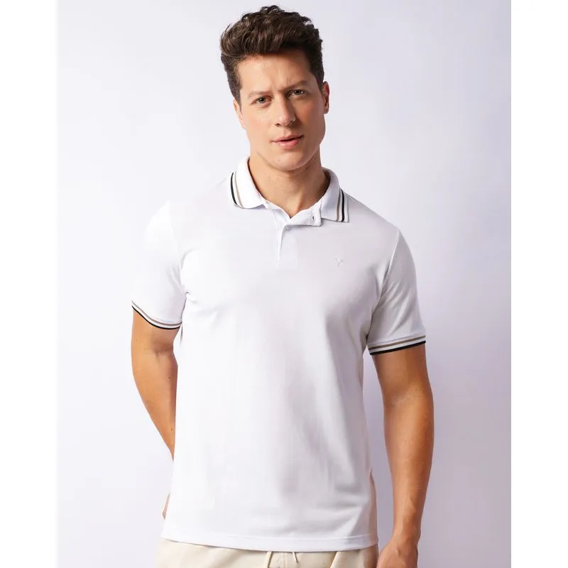 Camisa Polo Masculina Manga Curta Piquet Ribana Branca GG