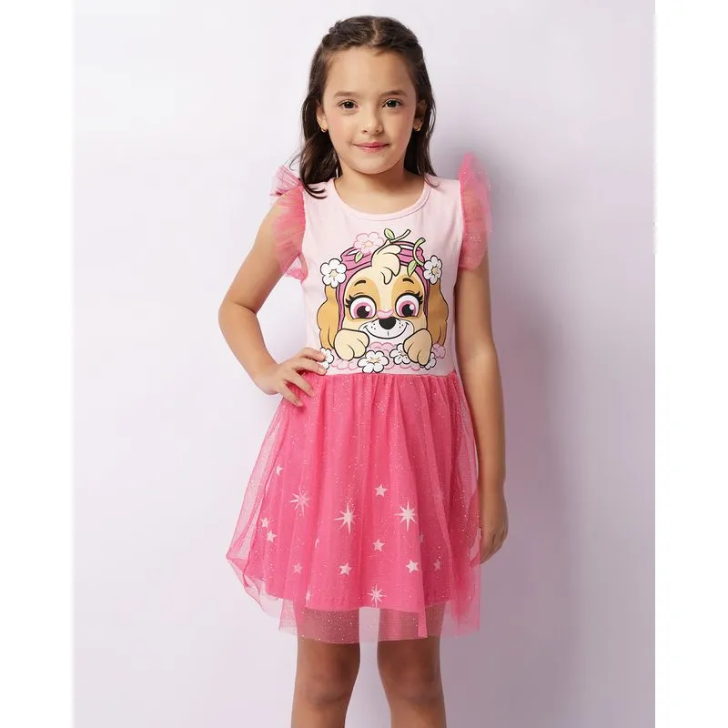 Camisola Infantil Skye Patrulha Canina Sobreposição Tule Rosa 6