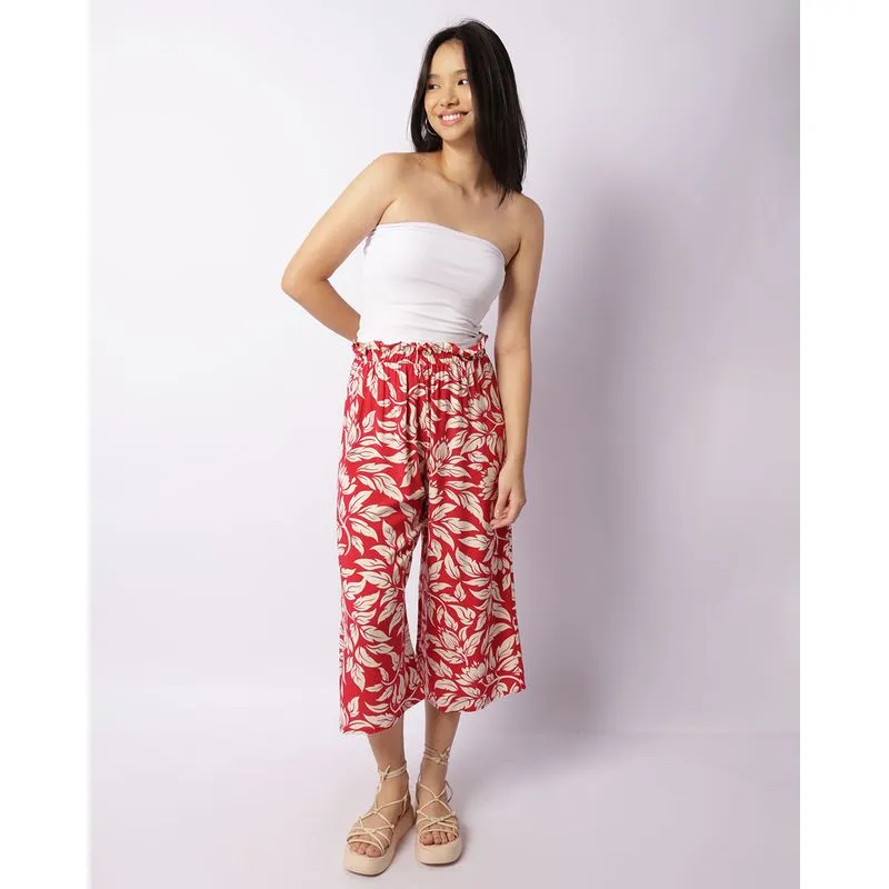 Calça Feminina Viscose Pantacourt Estampada Vermelha G
