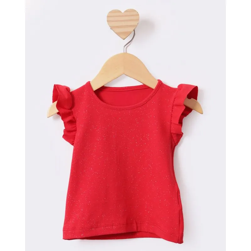 Blusa Bebê Manga Curta Com Glitter Vermelha 3