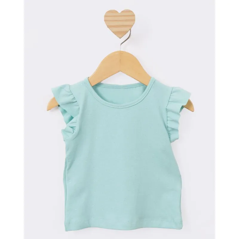 Blusa Bebê Manga Curta Com Babado Glitter Verde 3
