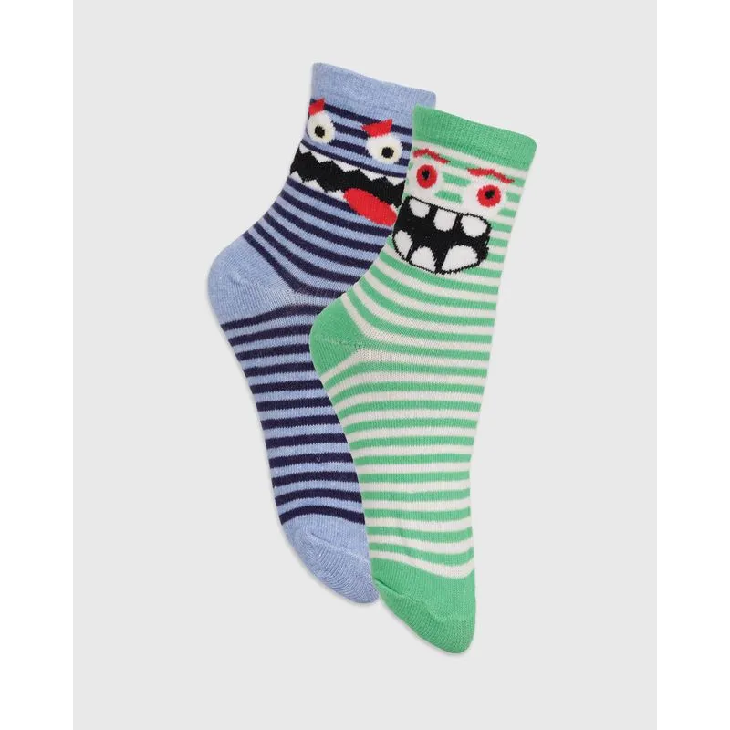Kit 2 Pares De Meia Infantil Cano Longo Estampa Divertidas Azul E Verde 27 AO 30