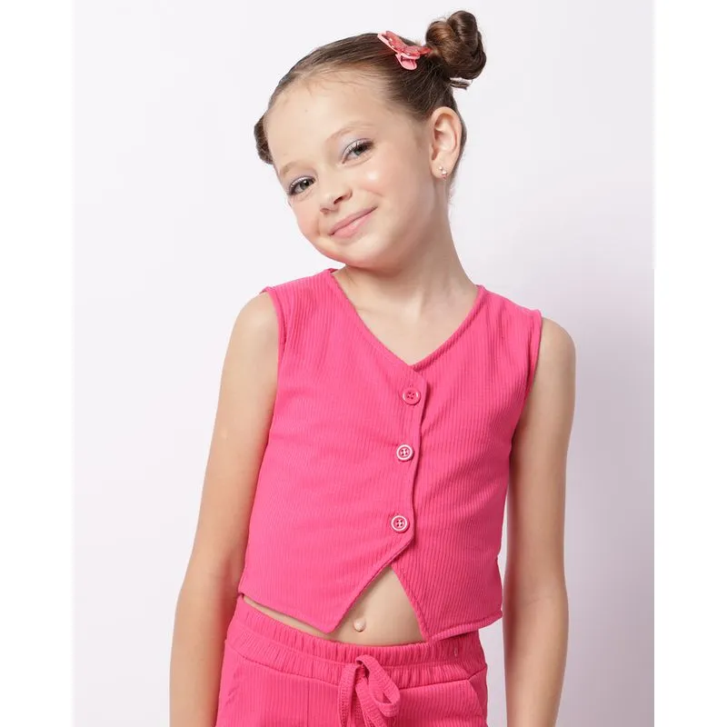 Colete Infantil Canelado Com Botões Rosa 6