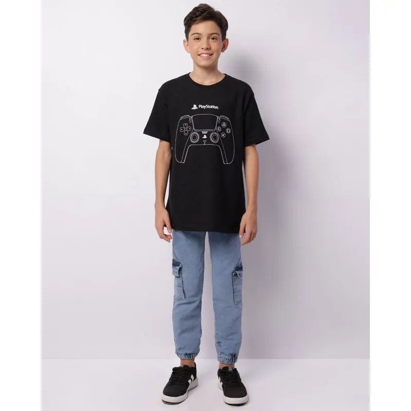 Calca Jeans Juvenil Jogger Bolso Cargo Com Cordão Azul 16