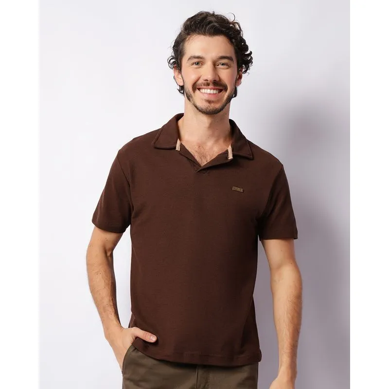 Camisa Polo Masculina Piquet Manga Curta Marrom P