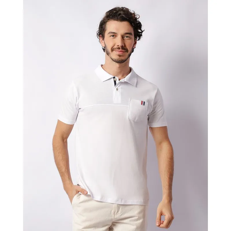 Camisa Polo Masculina Com Recorte Manga Curta Branca G